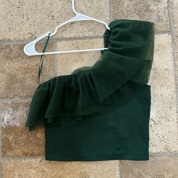 Anthropologie Sunday in Brooklyn One Shoulder Emerald Ruffle Top Size Small - Picture 5 of 8